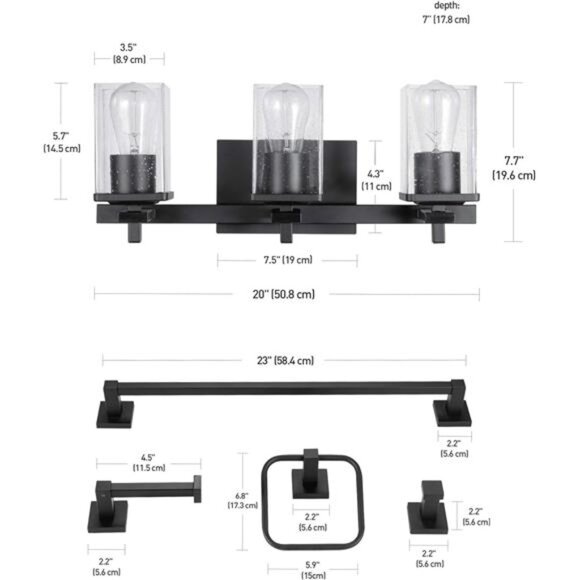 Globe Electric 51634 Dakota 5-Piece All-in-One Bathroom Set 3 Vanity Light - Picture 2 of 6